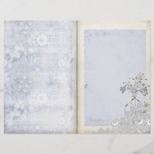 Blue Floral &  Lace Shabby Journal Page (Front)