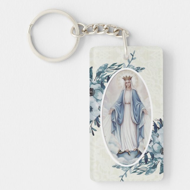 Blue Floral | Lady of Grace | Virgin Mary | Lace Keychain (Front)