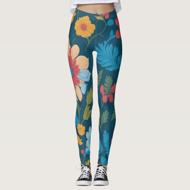 Blue Floral Leggings (Front)