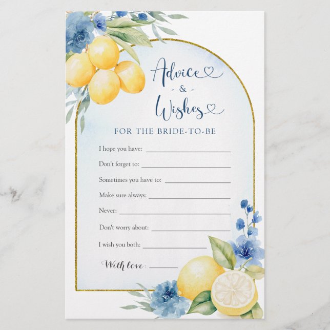 Blue Floral Lemon Main Squeeze Advice and Wishes (Front)