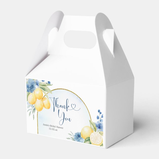 Blue floral Lemon Main Squeeze Bridal Shower Favor Box (Front Side)