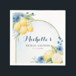 Blue floral Lemon Main Squeeze Bridal Shower Paper Napkin<br><div class="desc">Blue floral Lemon Main Squeeze Bridal Shower Paper Napkin</div>