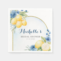 Blue floral Lemon Main Squeeze Bridal Shower Paper
