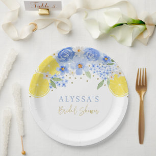 Blue Floral Lemon Main Squeeze Bridal Shower Paper Plate