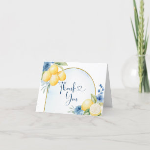 Blue floral Lemon Main Squeeze Bridal shower Thank You Card