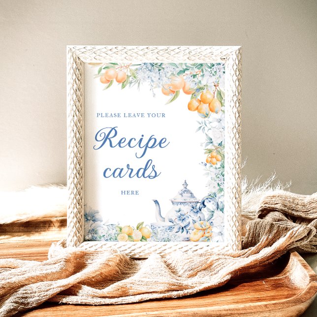 Blue Floral & Lemons Leave Your Recipe Card Here Poster (Creator Uploaded)