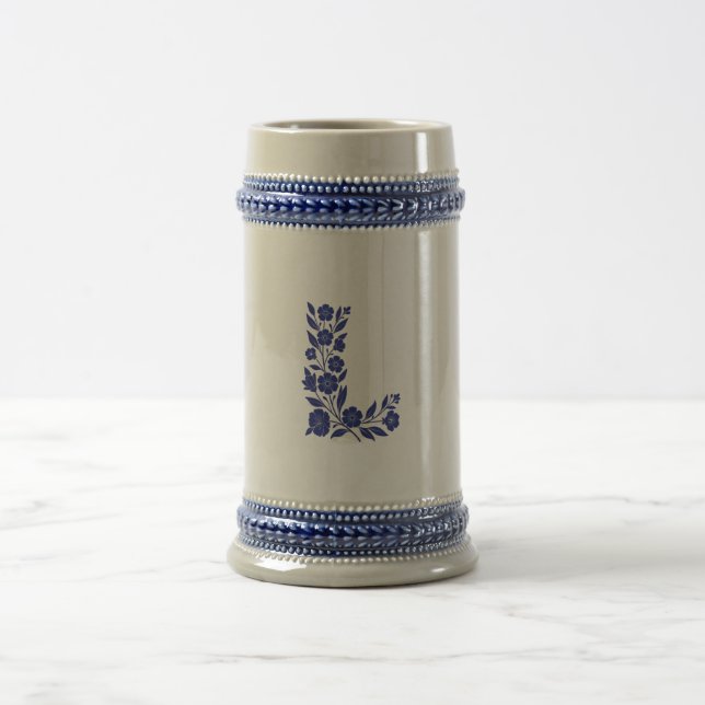 Blue Floral Letter L Monogram Art Mug (Center)