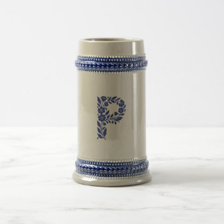 Blue Floral Letter P Monogram Mug