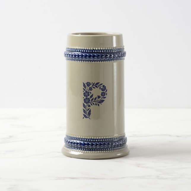 Blue Floral Letter P Monogram Mug (Center)