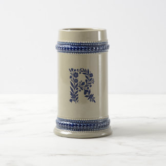 Blue Floral Letter R Monogram Mug