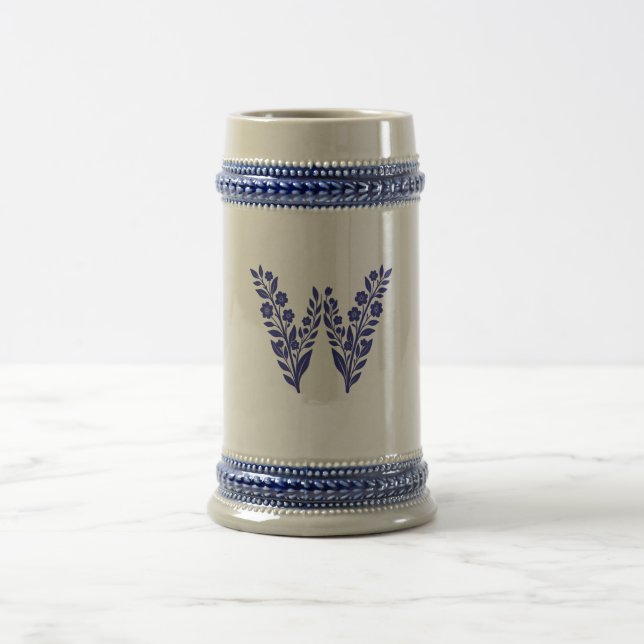 Blue Floral Letter W Monogram Mug (Center)