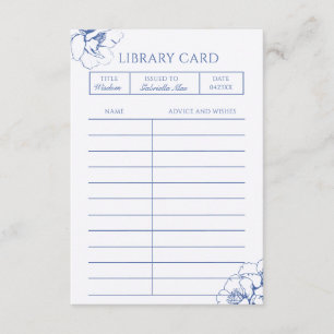 Blue Floral Library Advice Baptism Card