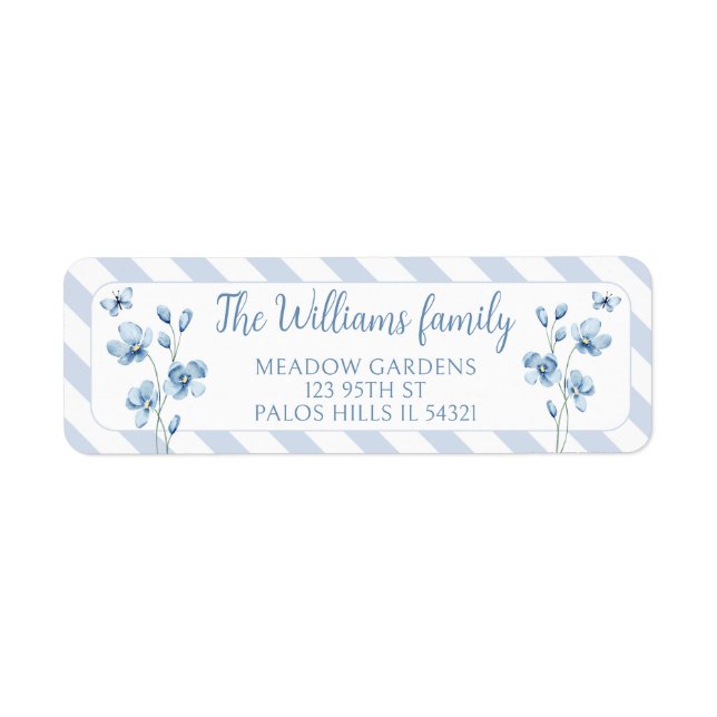 Blue floral little butterfly Return Address Label (Front)