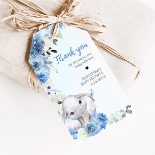 Blue Floral Little Peanut Baby Shower Favour Tags