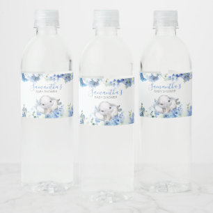 Blue Floral Little Peanut Baby Shower Water Bottle Label