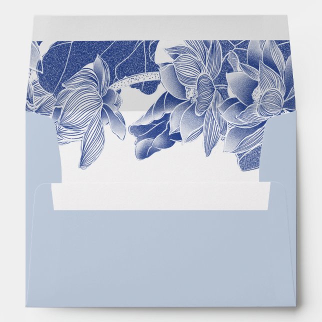Blue Floral Lotus Chinoiserie Chic Personalized  E Envelope (Back (Bottom))