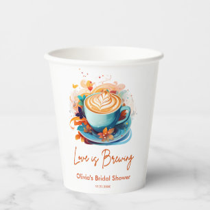 Blue Floral Love is Brewing Coffee Bridal Shower  Paper Cups