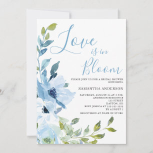 Blue Floral Love Is In Bloom Bridal Shower Invitation