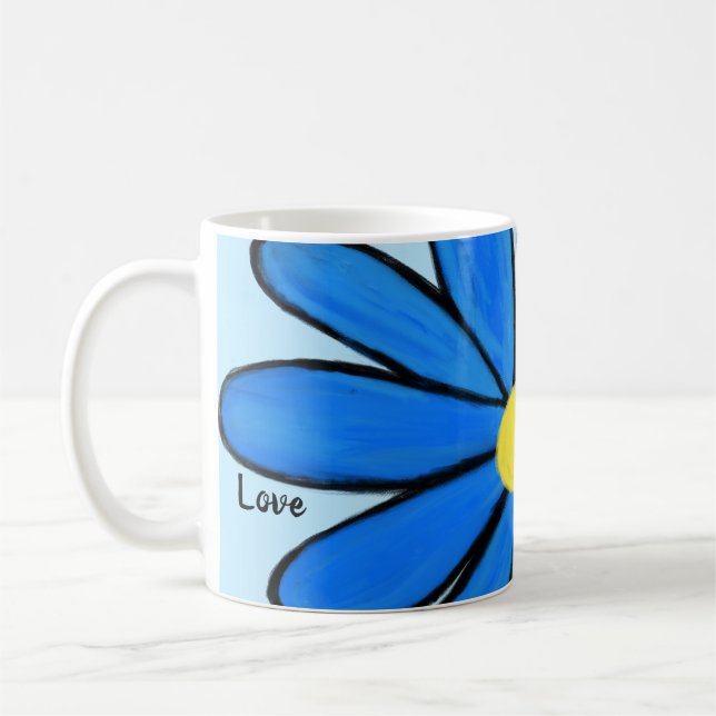 Blue Floral Love Personalized Blue Mugs (Left)