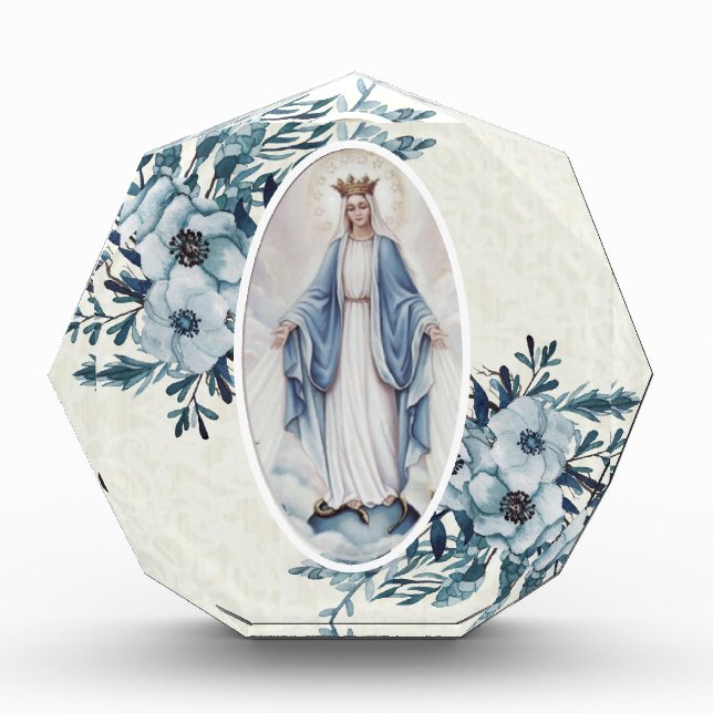 Blue Floral |Madonna | Virgin Mary | Lace Photo Block (Front)