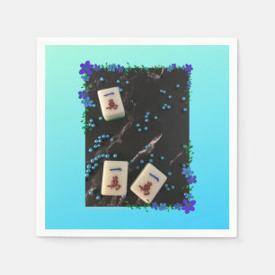 Blue floral mahjong themed napkins with characters