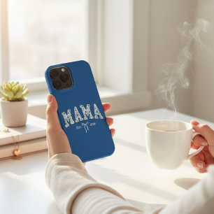Blue Floral Mama Varsity Feminine Minimal iPhone 13 Pro Max Case
