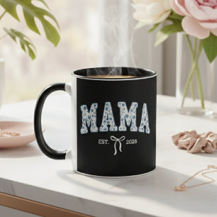 Blue Floral Mama Varsity Minimal Motherhood Mug