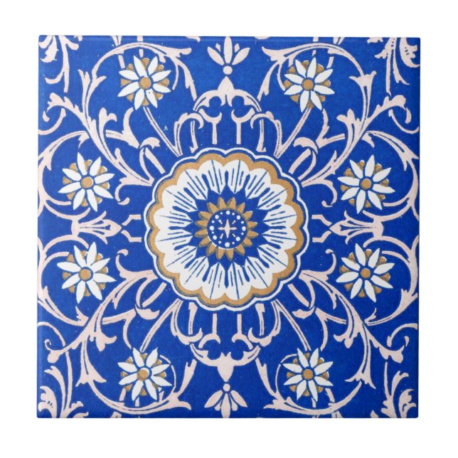 Blue Floral Mandala Pattern Tile (Front)