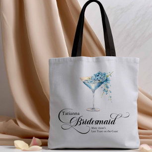 Blue Floral Martini Bridesmaid Bachelorette Tote Bag