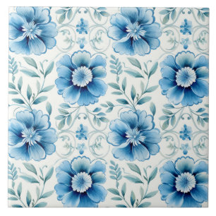 Blue Floral Mediterrean Elegant Tile