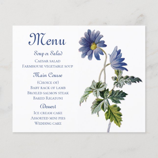 Blue Floral Menu Fleurs Fleurs Aquarelles Faisy (Devant)