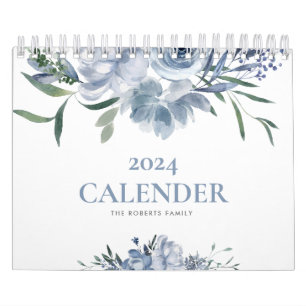 blue floral modern custom photo 2024 calender calendar