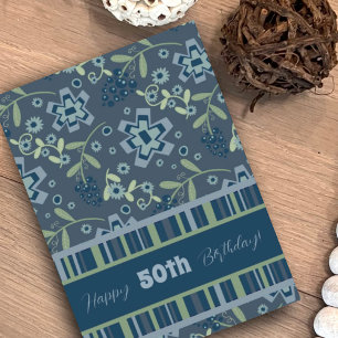 Blue Floral Modern Customized Age Birthday Card