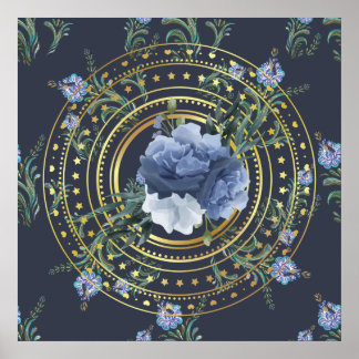 Blue Floral Modern Vintage Poster
