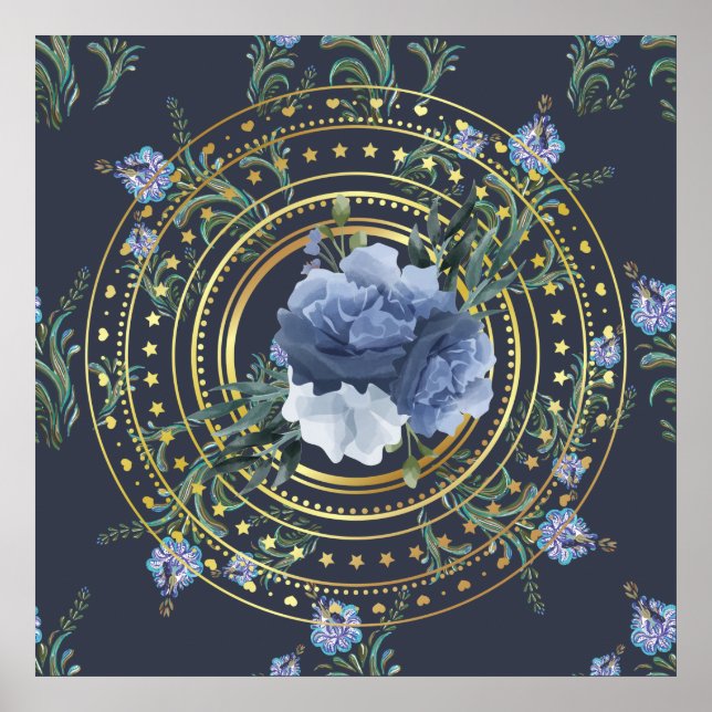 Blue Floral Modern Vintage Poster (Front)