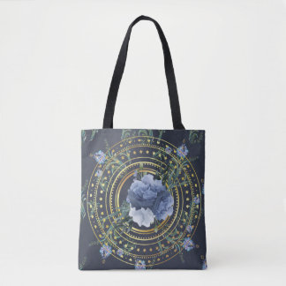 Blue Floral Modern Vintage Tote Bag