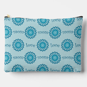 Blue Floral Mom Love Pattern Accessory Pouch