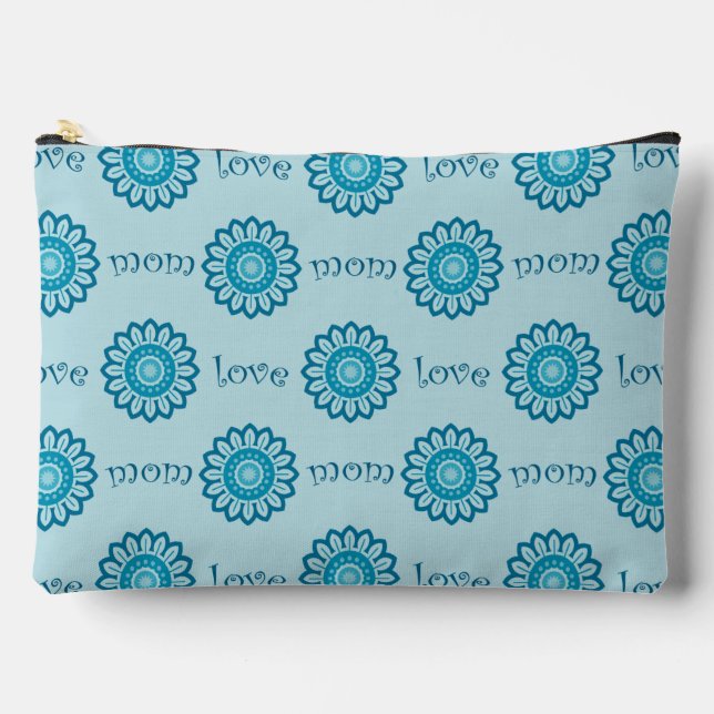 Blue Floral Mom Love Pattern Accessory Pouch (Front)