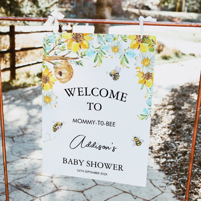 Blue Floral Mommy to Bee Baby shower Affiche de bi (Boys Mommy-To-Bee Bee Themed Baby Shower Welcome Sign, Bumble Bee Baby Shower Welcome Sign,
Hive )