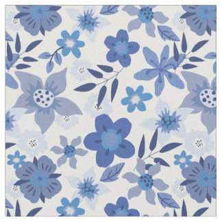 Blue Floral Monochromatic Fabric Print
