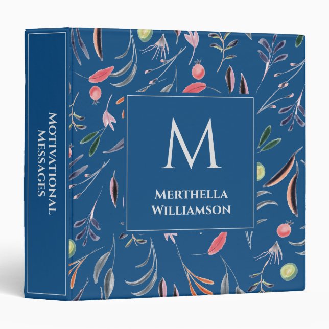 Blue Floral MONOGRAM Custom Personalized Binder (Front/Spine)
