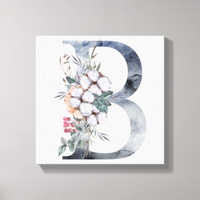 Blue Floral Monogram Initial B Canvas Print (Front)