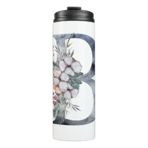 Blue Floral Monogram Initial B Thermal Tumbler