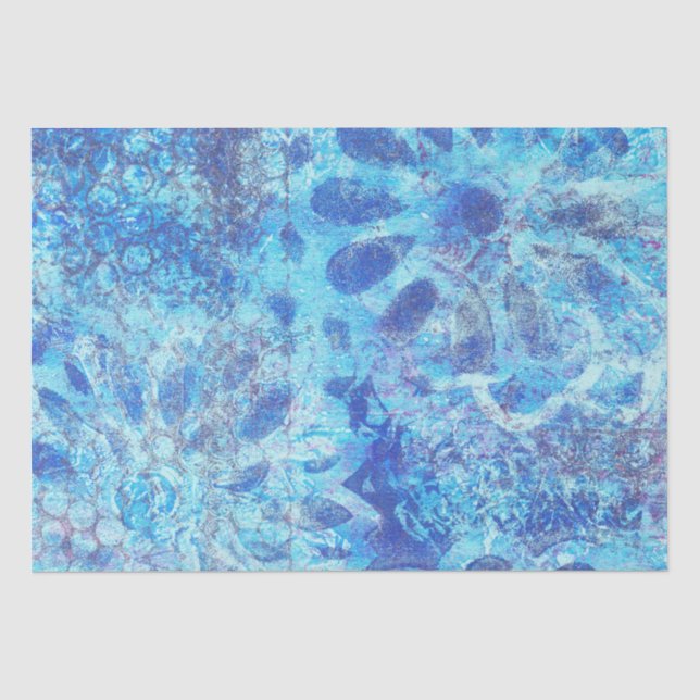 Blue Floral Monoprint Tissue Paper (Front)