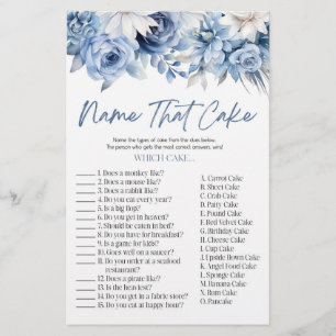 Blue Floral Name That Cake Bridal Shower Game  Stationery