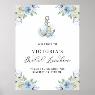 Blue Floral Nautical Bridal Luncheon Welcome Poster