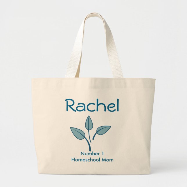 Blue Floral Number 1 Homeschool Mom Large Tote Bag (Front)