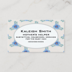 Blue Floral on White Mother's Helper Calling Card