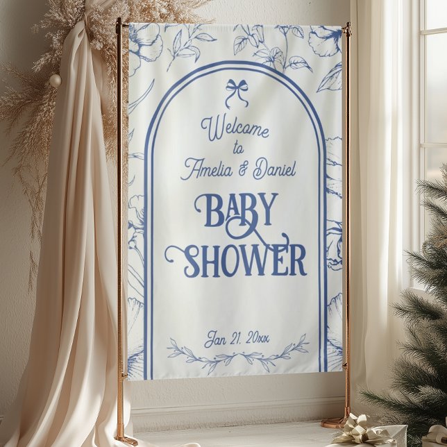 Blue Floral Ornament Classic Neutral Welcome Tapestry (Creator Uploaded)