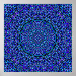 Blue Floral Ornate Mandala Poster